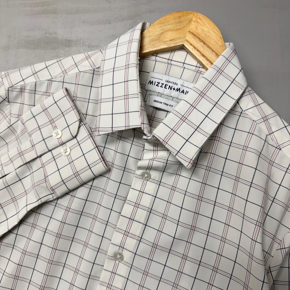 Mizzen+Main Other - Mizzen Main Men's White Grid Check Long Sleeve Button Down Shirt Medium Trim Fit